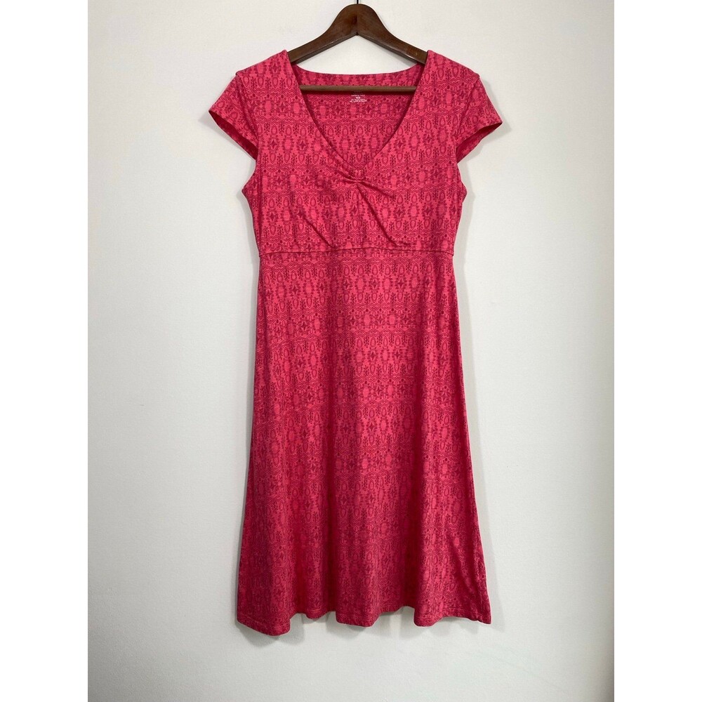 Toad & Co Pink Printed V-Neck Dress Small Organic Cotton Eco Fit Flare